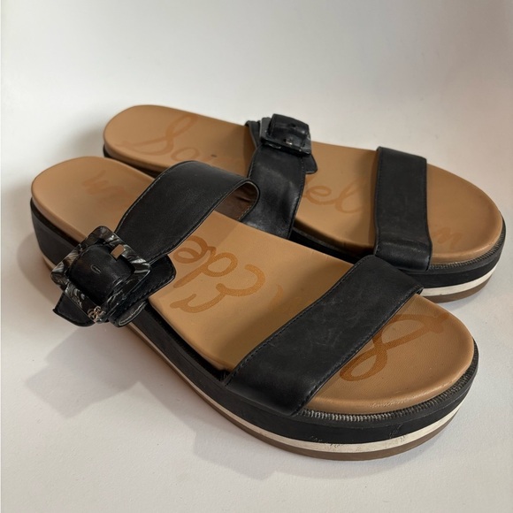 Sam Edelman Augustine leather platform wedge sandals size 10 black brown - Picture 2 of 8